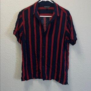 Men's Casual Red and Blue Striped Shirt